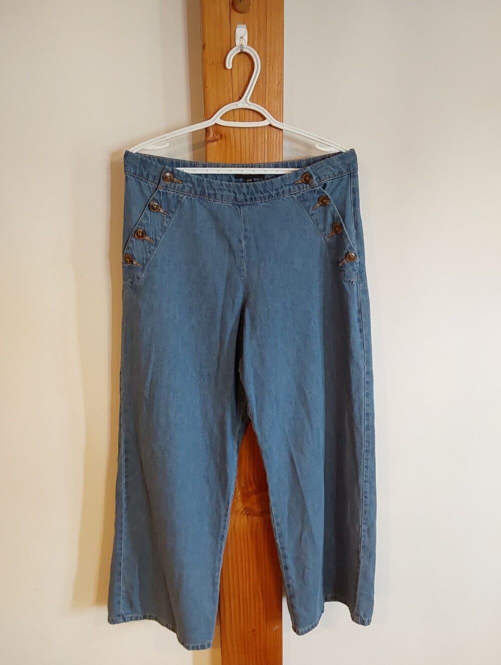 Autres Filles High Waist Sailor Button Wide-Leg Denim Pants | Cropped Blue Jeans